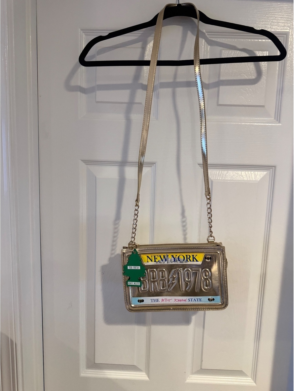 Betsey Johnson New York License Plate Gold Crossbody Bag